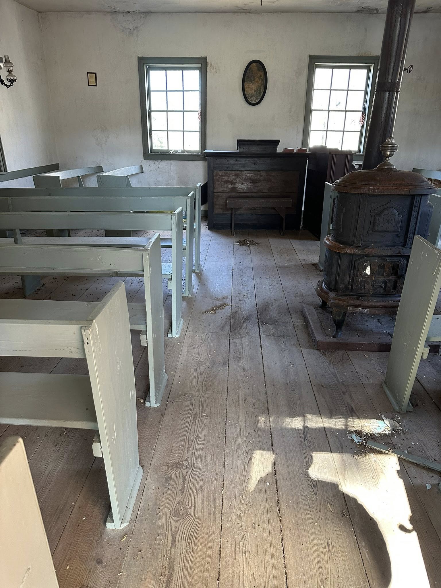 Interior of the Blair's Valley Log Church